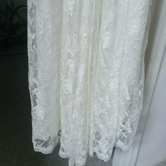 Scott McClintock  Vintage Cream Floral Lace  Long Prom Wedding Formal Dress - Picture 8 of 9